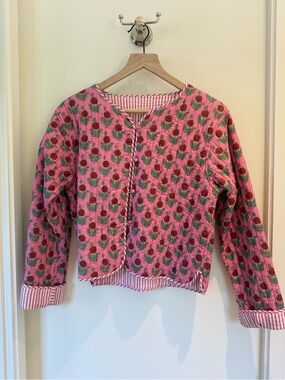 Pink Floral Reversible Kantha Quilt Jacket